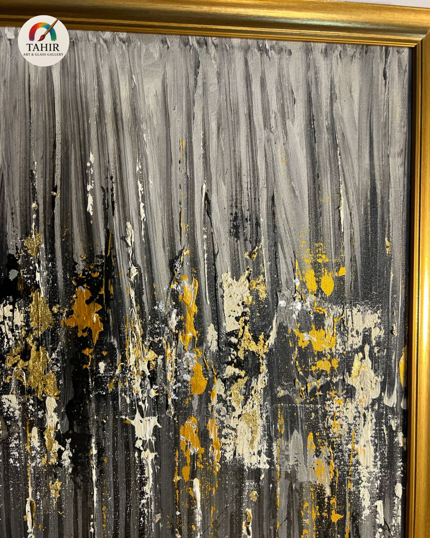 Black & Gold Abstract Oil Painting – 24x48 Inches