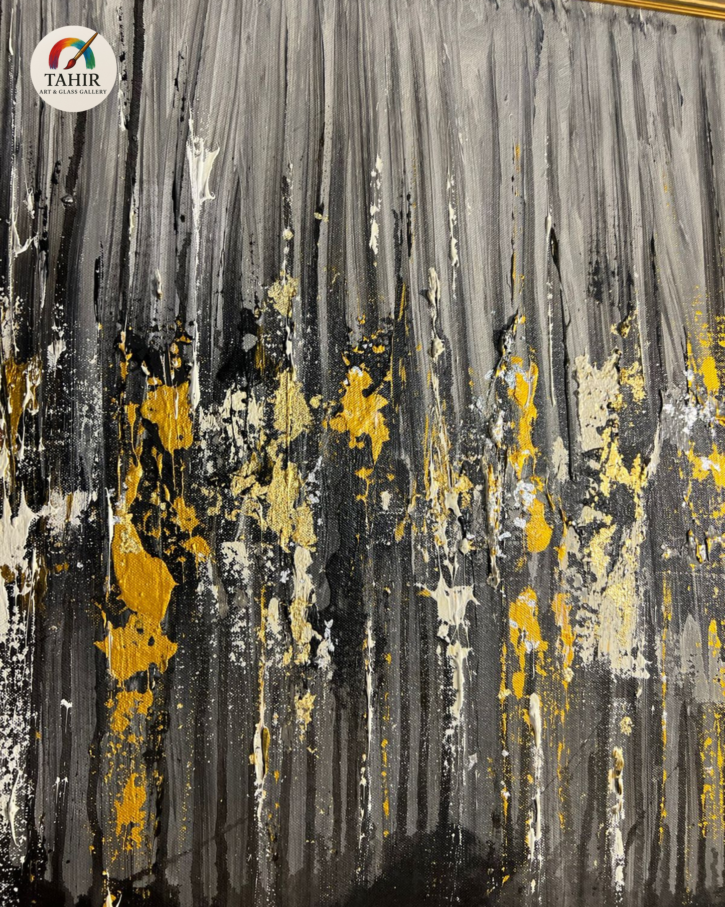 Black & Gold Abstract Oil Painting – 24x48 Inches