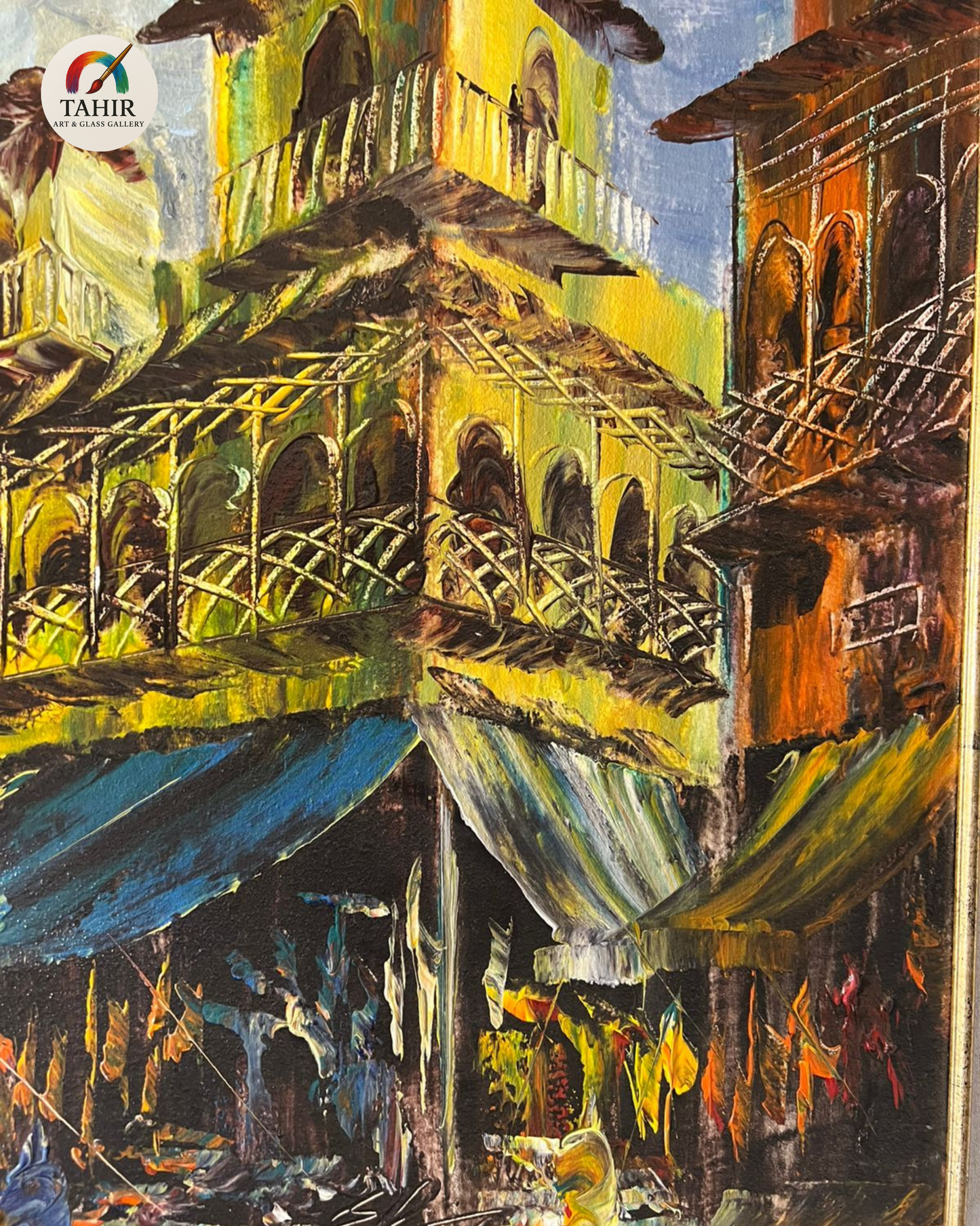 Old Street Market Scene – 24x48" Framed Canvas Art