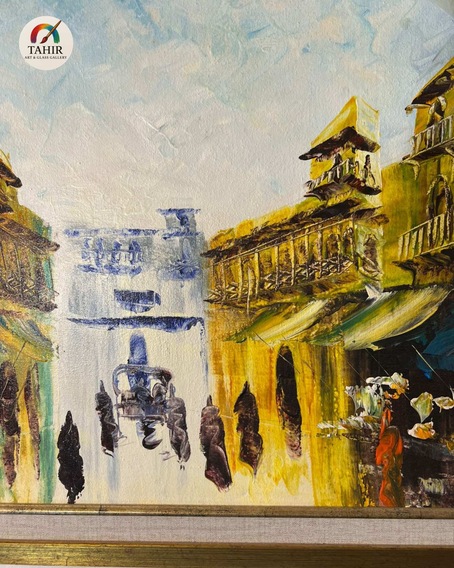 Old Street Market Scene – 24x48" Framed Canvas Art