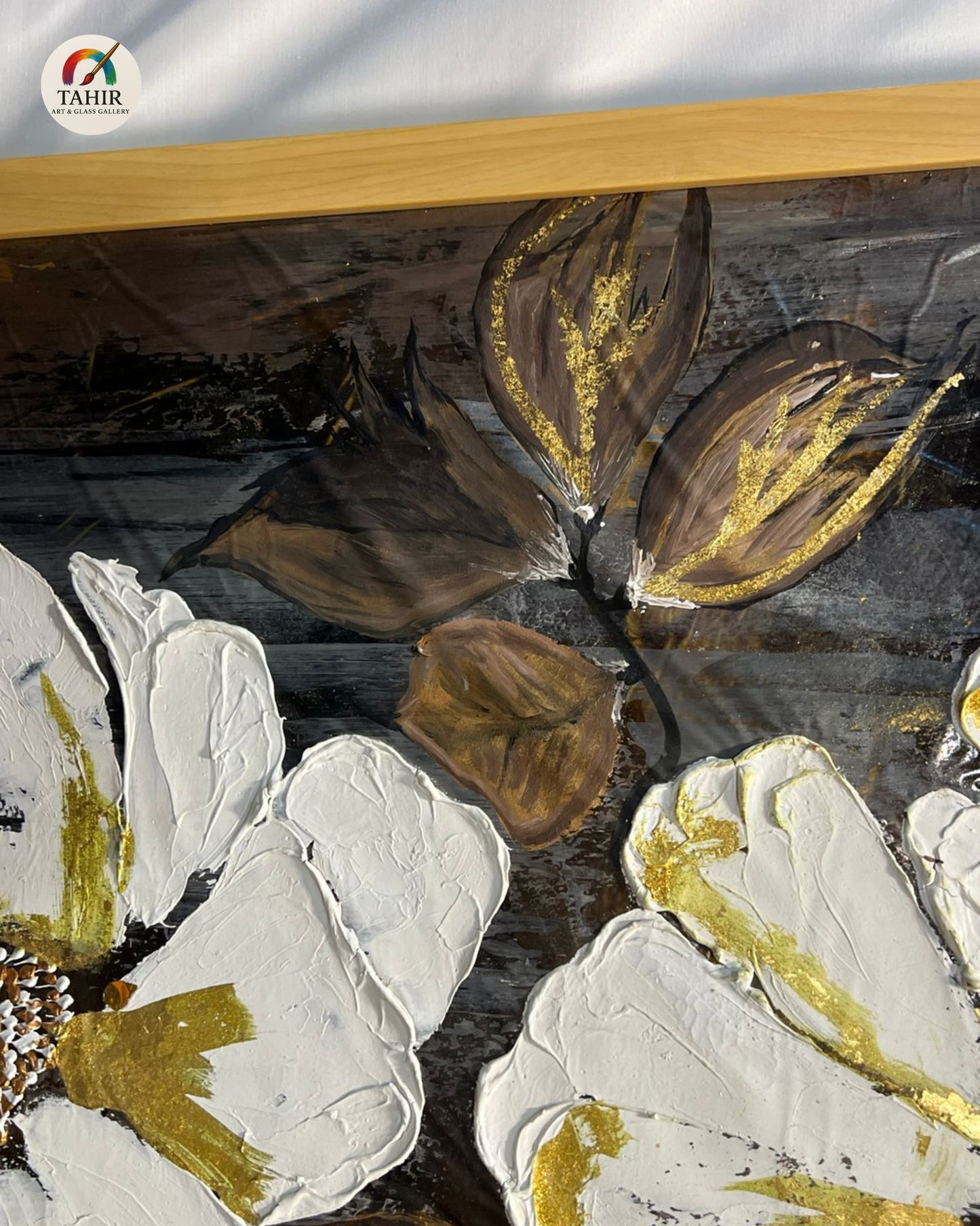Floral Elegance – White & Gold Flowers on Black | 24x48" Canvas