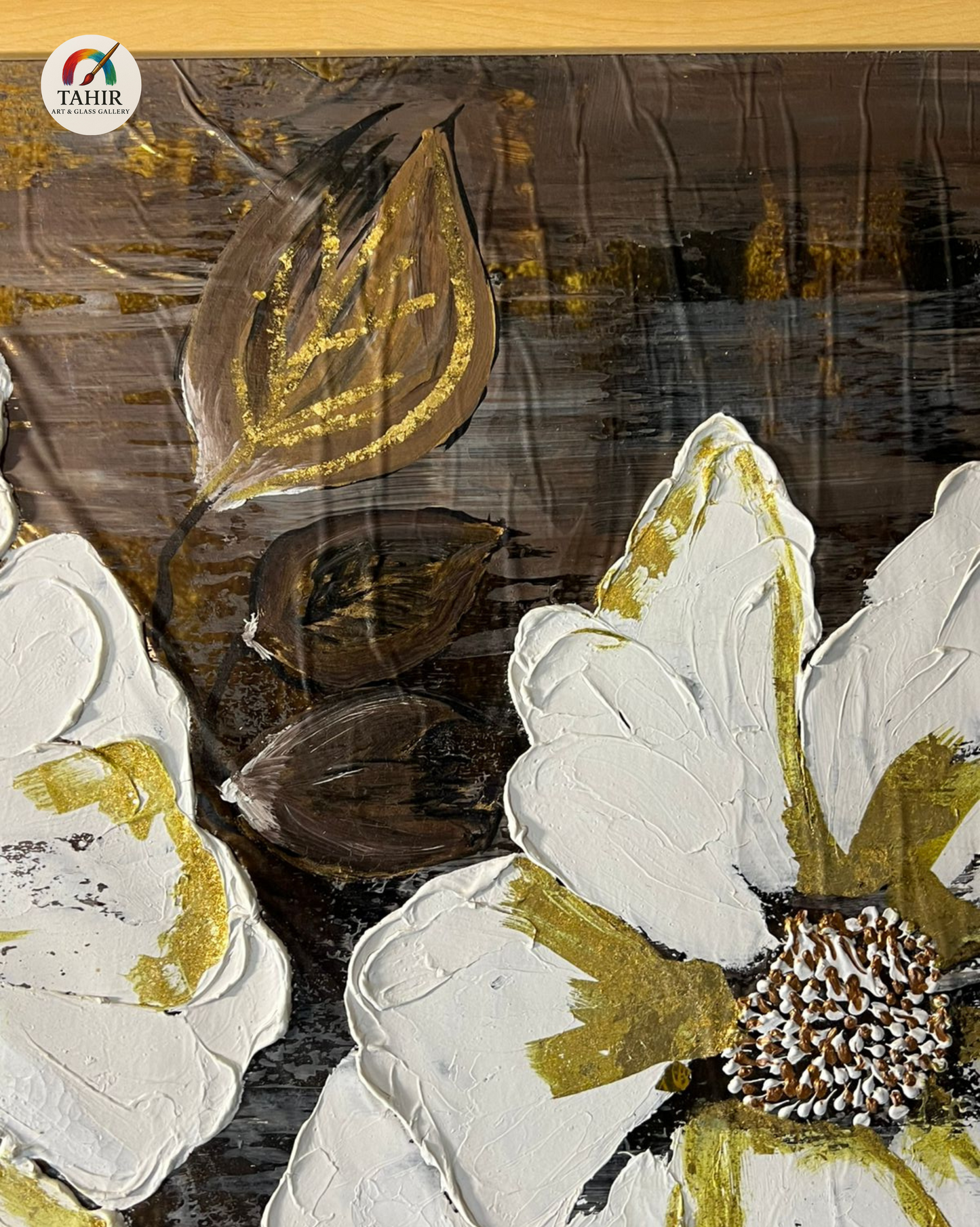 Floral Elegance – White & Gold Flowers on Black | 24x48" Canvas