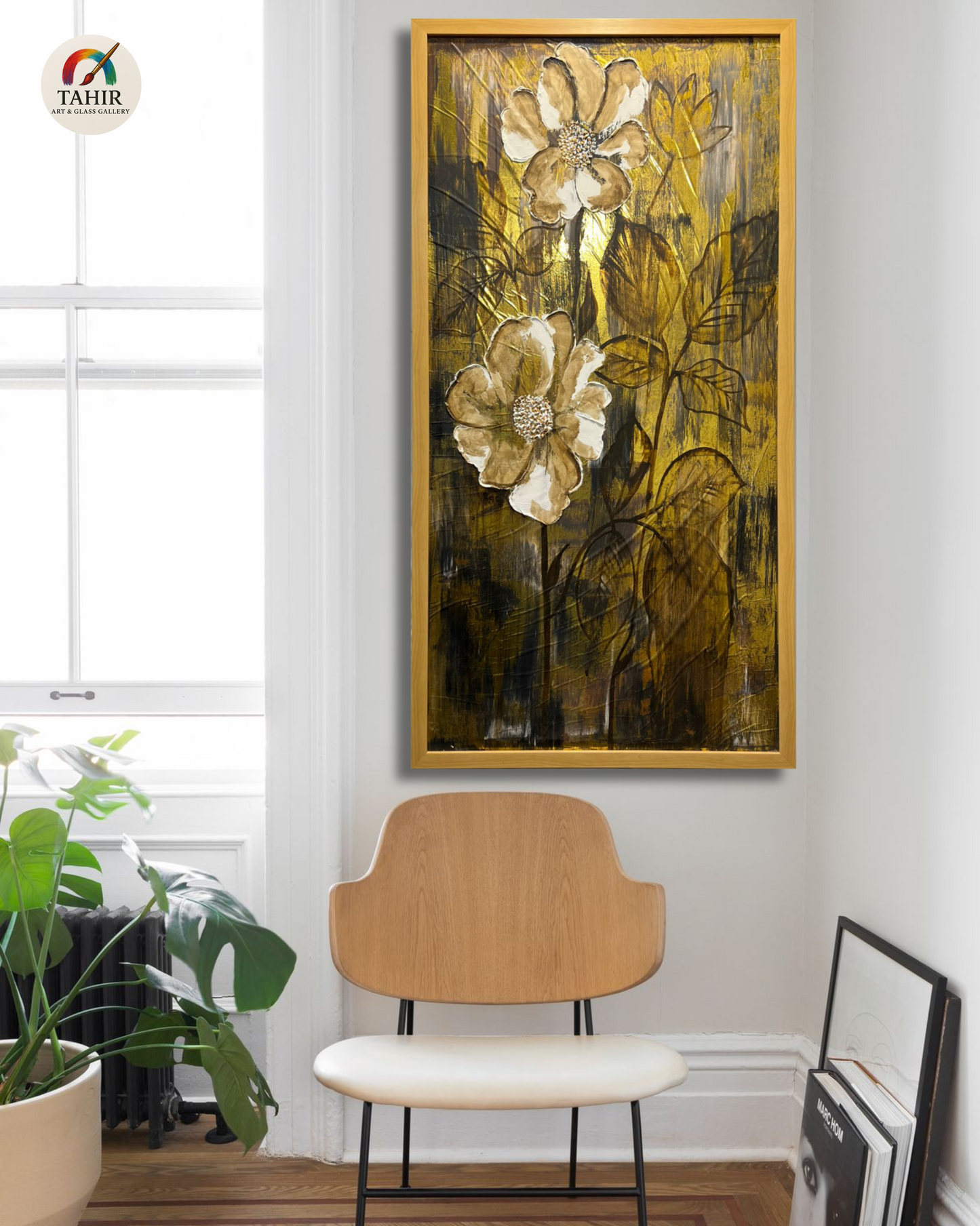 Golden Bloom – Vertical Floral Canvas | 24x48" Framed Art