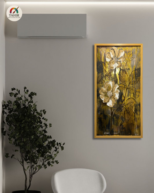 Golden Bloom – Vertical Floral Canvas | 24x48" Framed Art