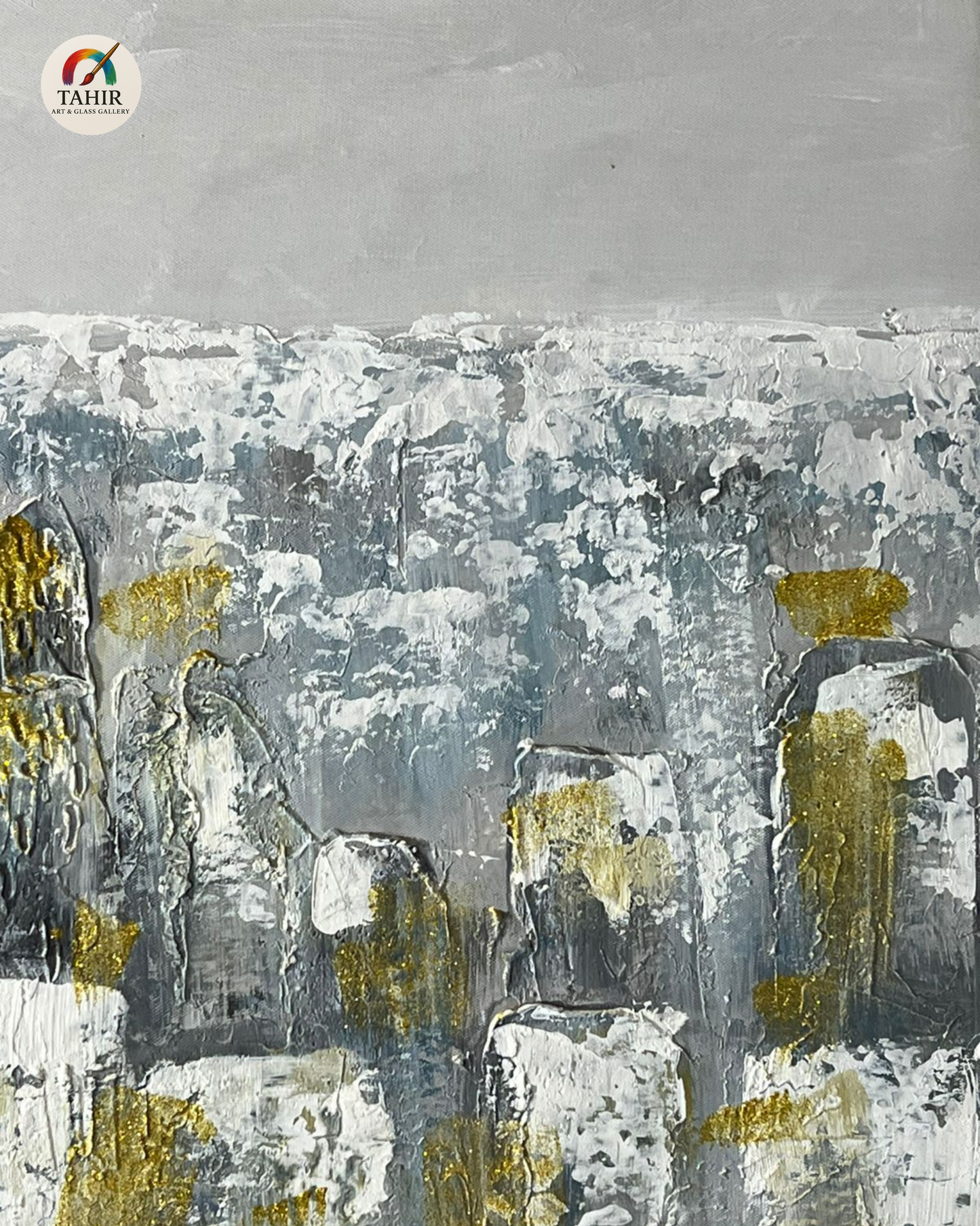 Urban Skyline in Grey & Gold – 24x48" Framed Canvas