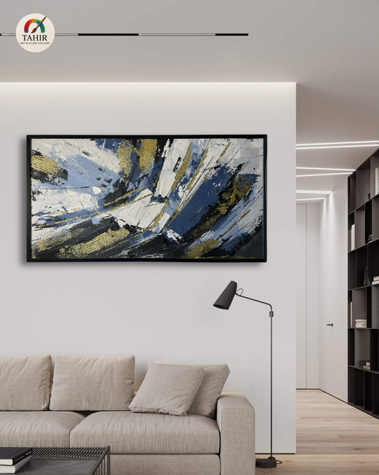 Bold Strokes – Blue, White &amp; Gold Abstract | 24x48" Canvas