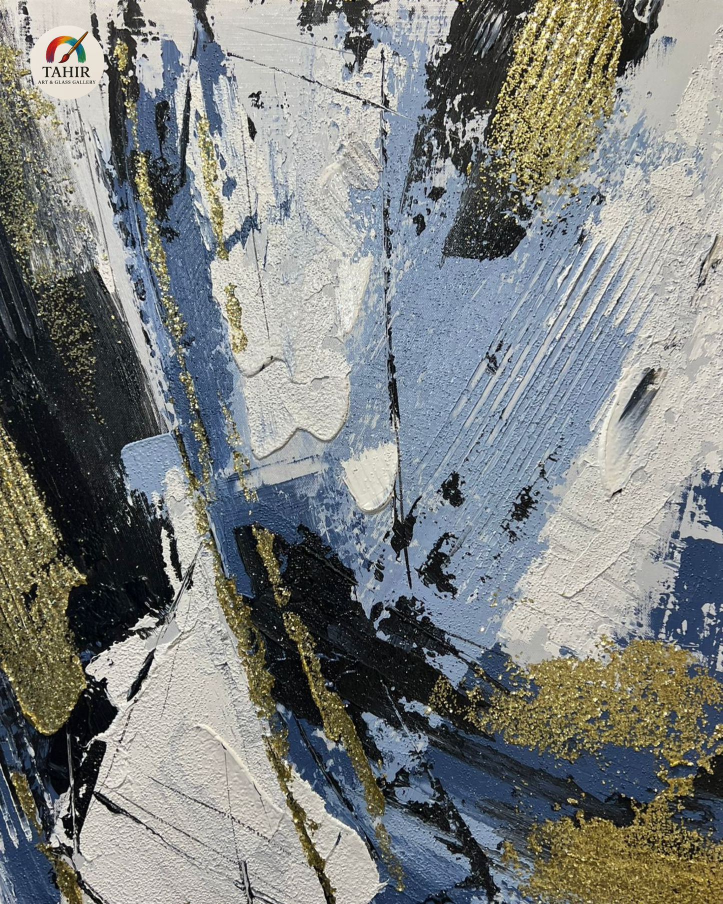 Bold Strokes – Blue, White &amp; Gold Abstract | 24x48" Canvas
