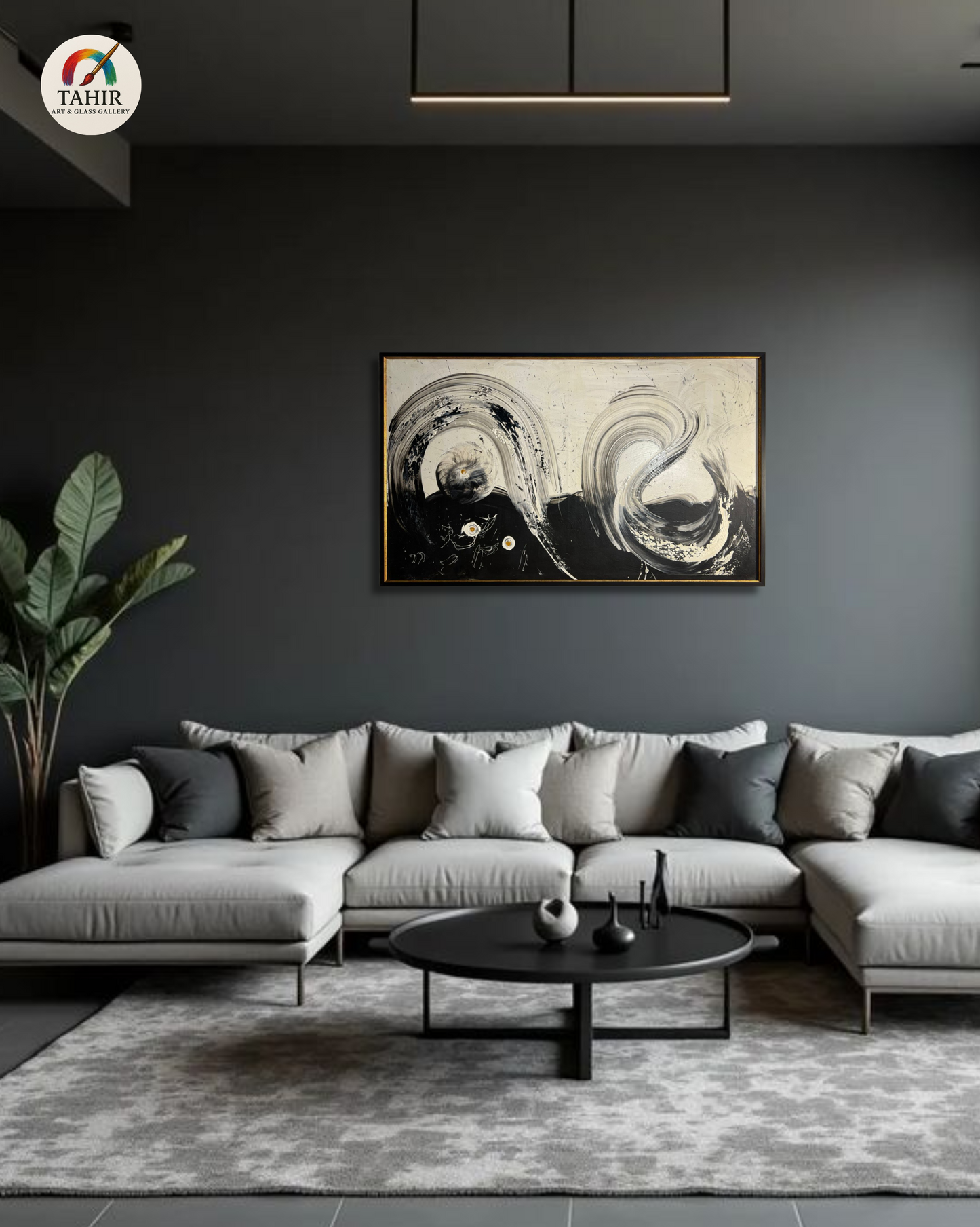 Monochrome Flow Abstract Painting – 24x48 Inches |