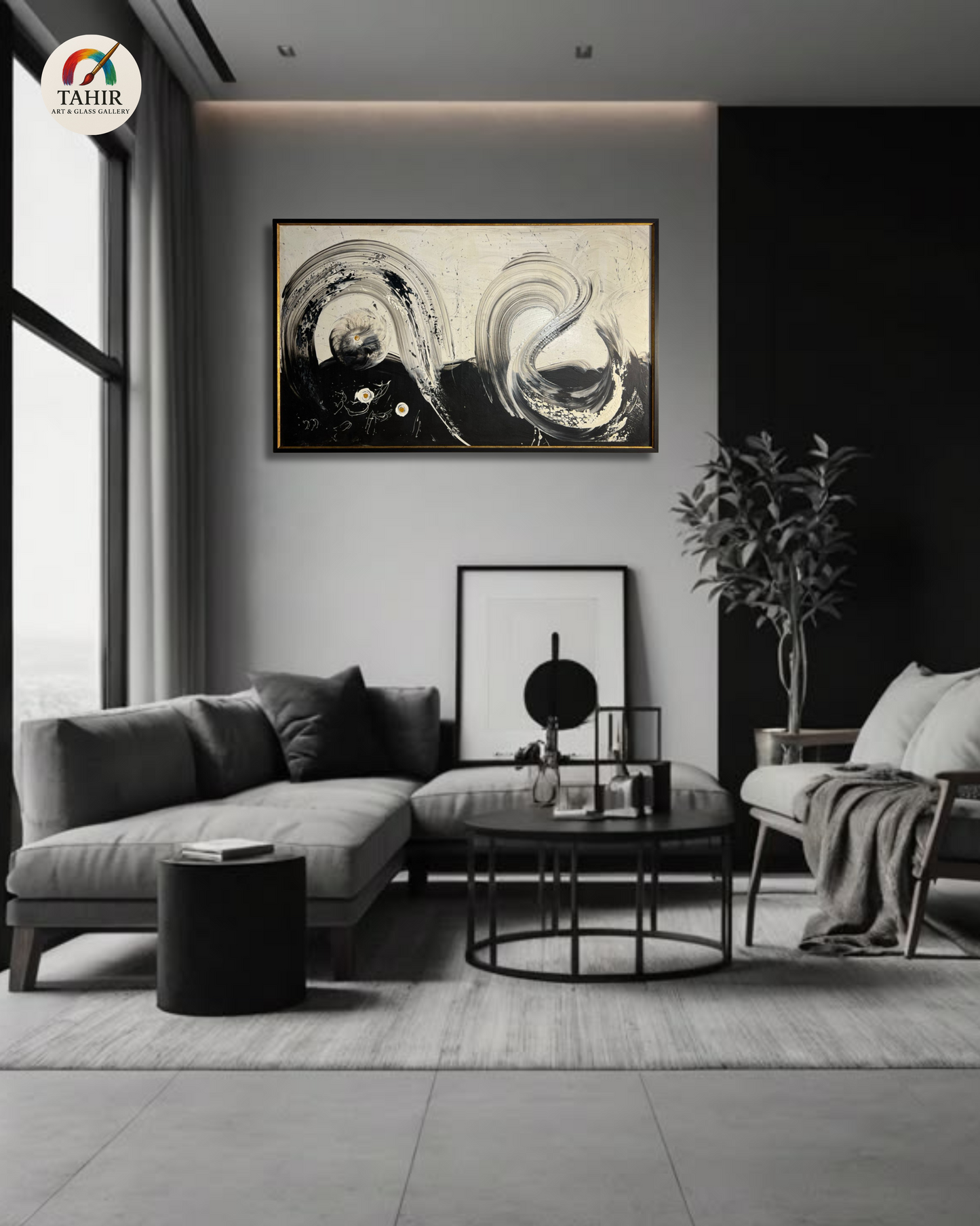 Monochrome Flow Abstract Painting – 24x48 Inches |