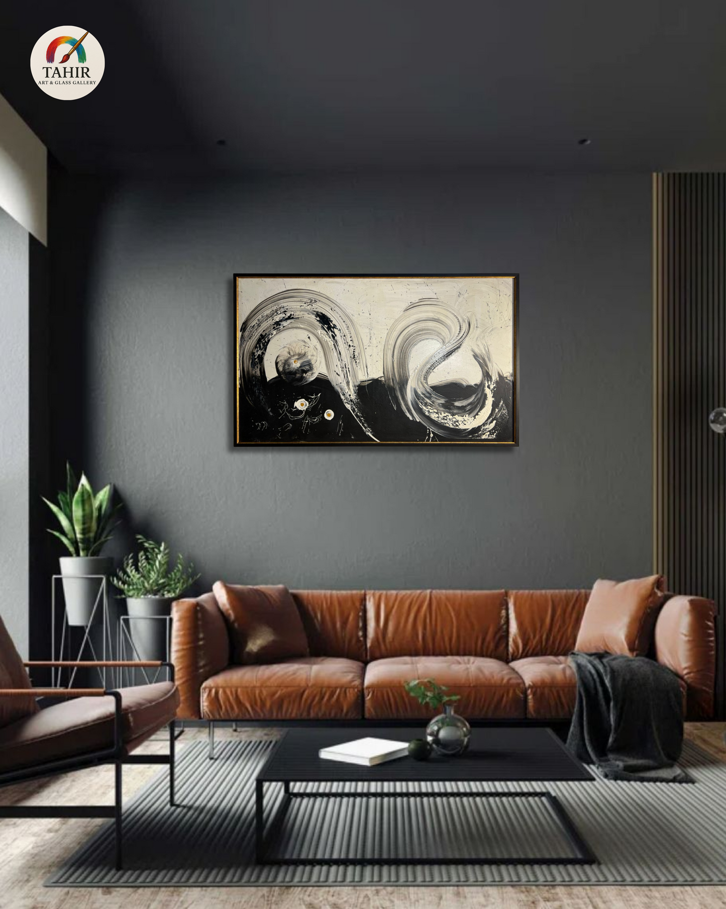 Monochrome Flow Abstract Painting – 24x48 Inches |
