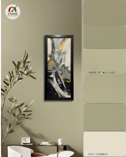 Black & Gold Abstract Art – 24x48" | Vertical Modern Painting