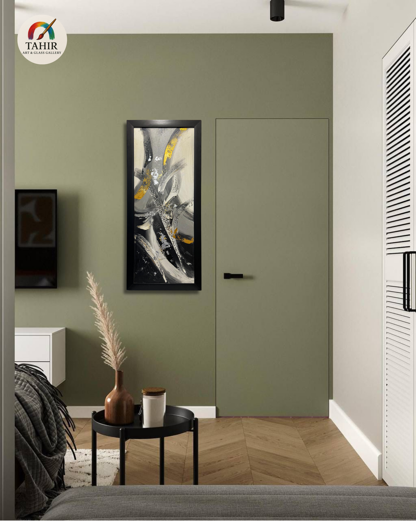 Black & Gold Abstract Art – 24x48" | Vertical Modern Painting