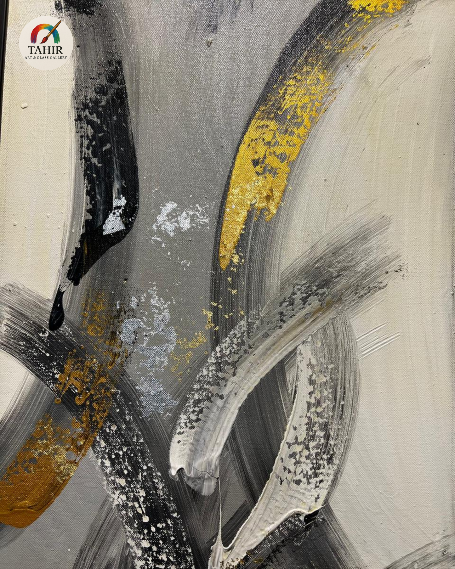 Black & Gold Abstract Art – 24x48" | Vertical Modern Painting