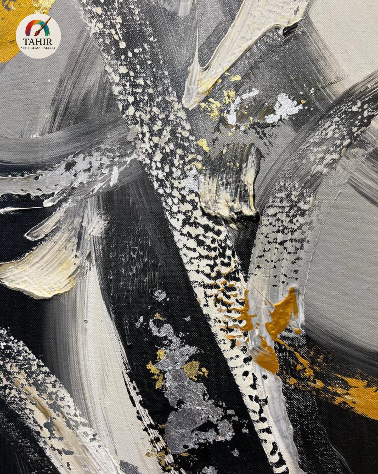 Black & Gold Abstract Art – 24x48" | Vertical Modern Painting
