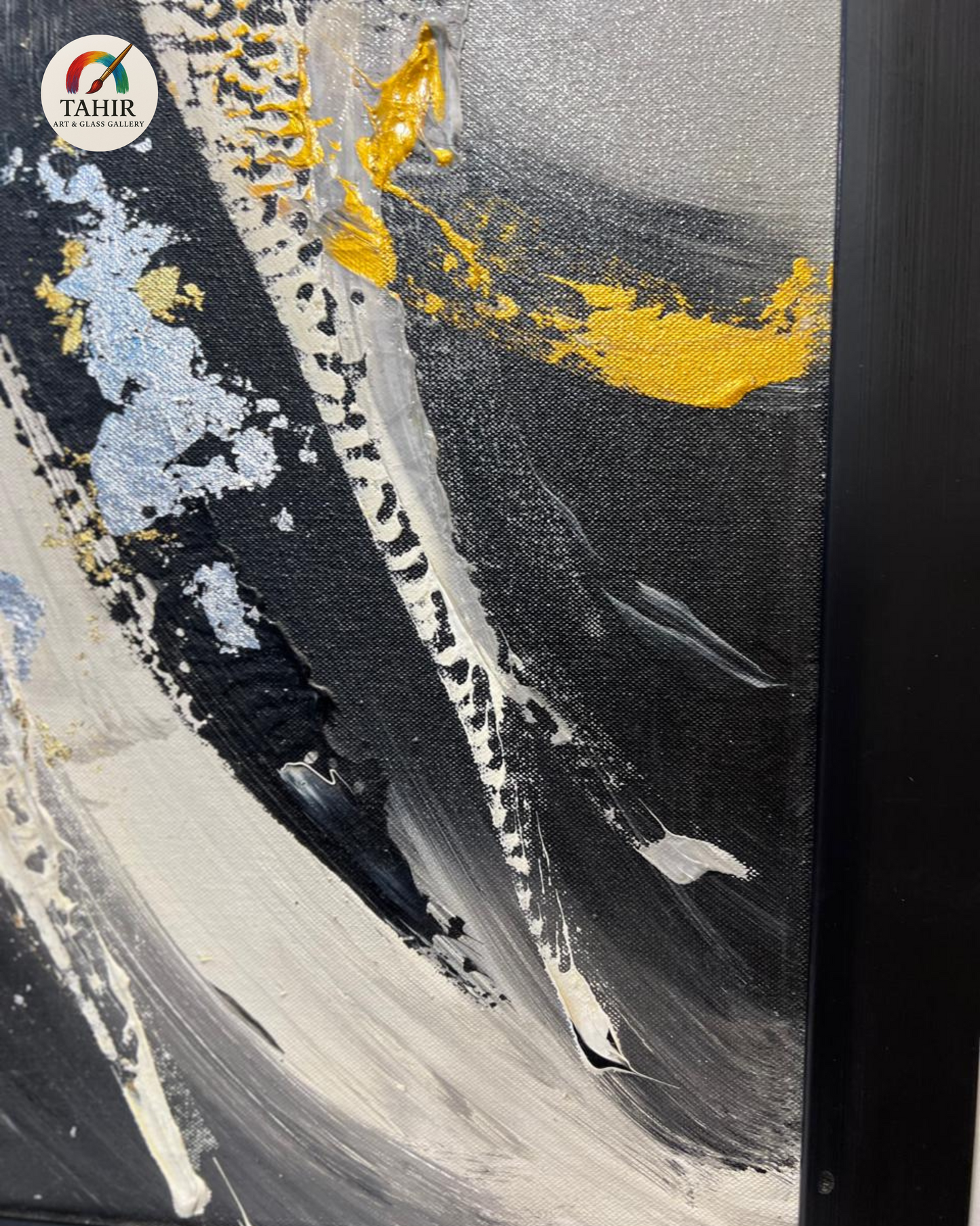 Black & Gold Abstract Art – 24x48" | Vertical Modern Painting