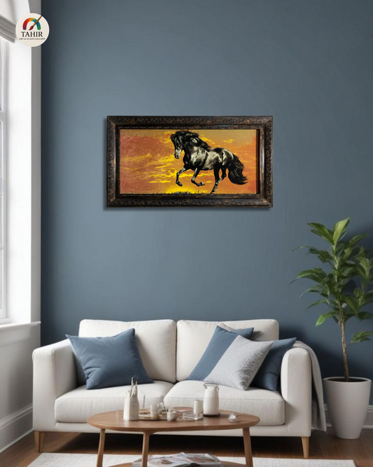 Black Horse Wall Carpet – 24x42" | Turkish Style