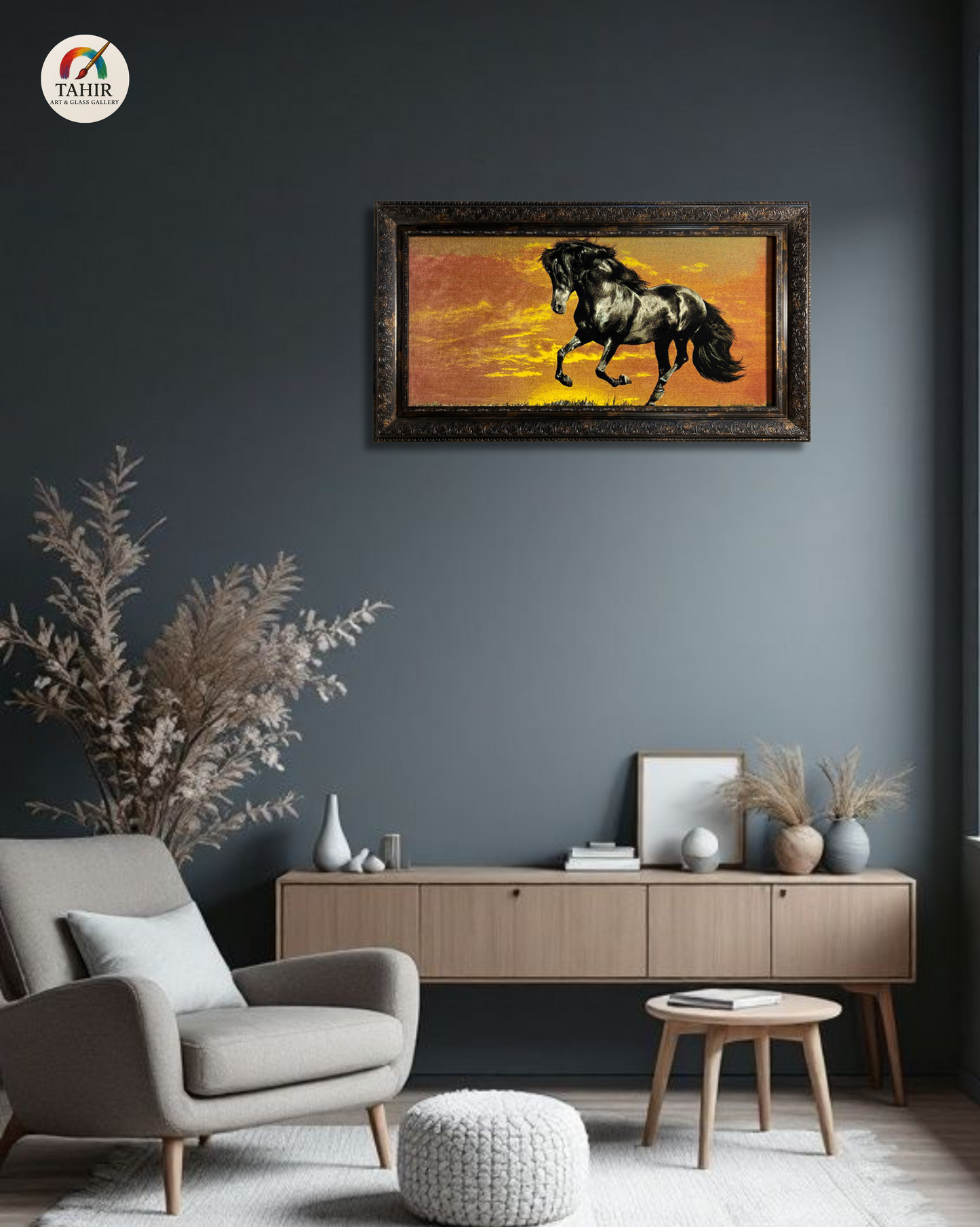 Black Horse Wall Carpet – 24x42" | Turkish Style