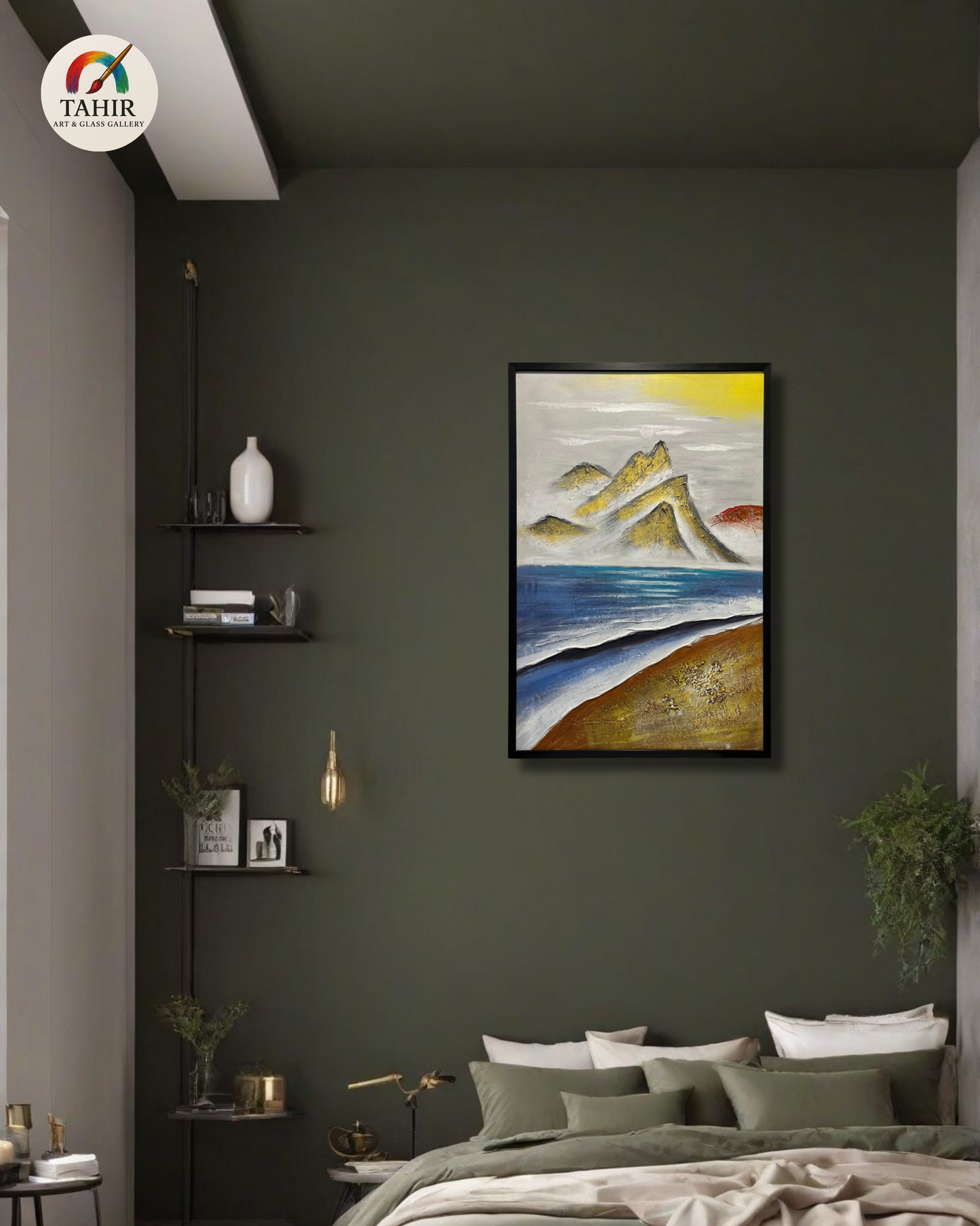 Golden Peaks & Ocean – Textured Art (24x36")