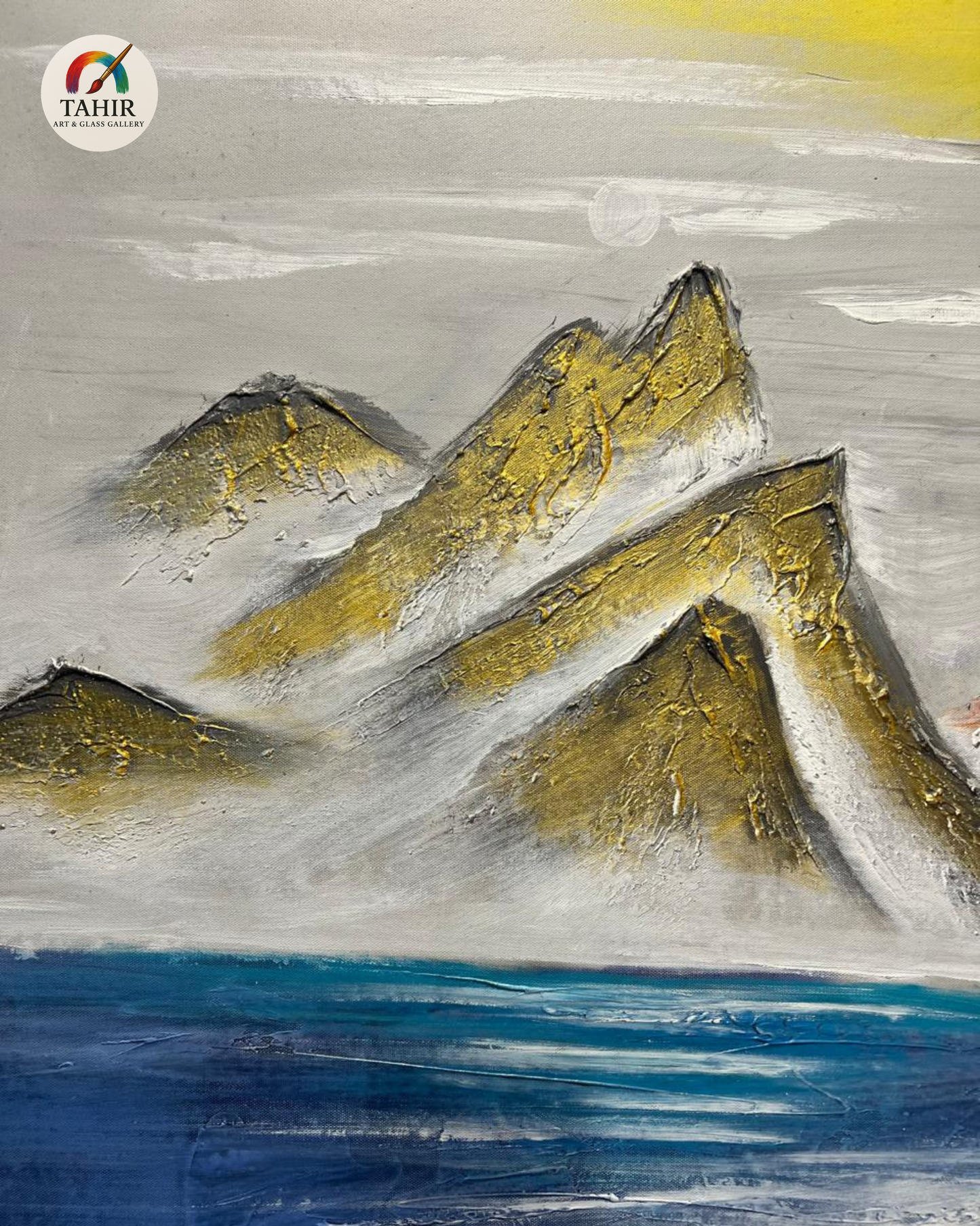 Golden Peaks & Ocean – Textured Art (24x36")