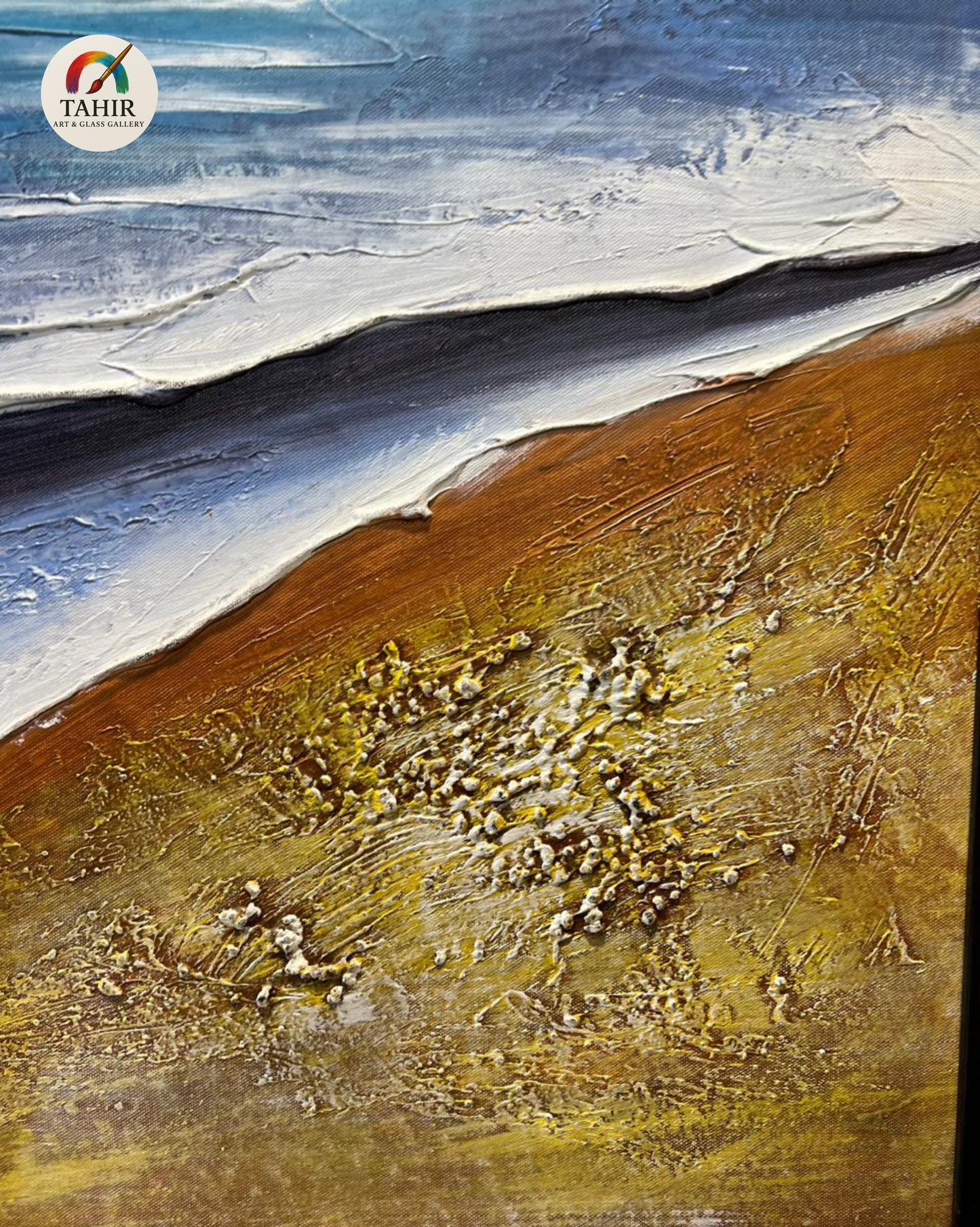 Golden Peaks & Ocean – Textured Art (24x36")