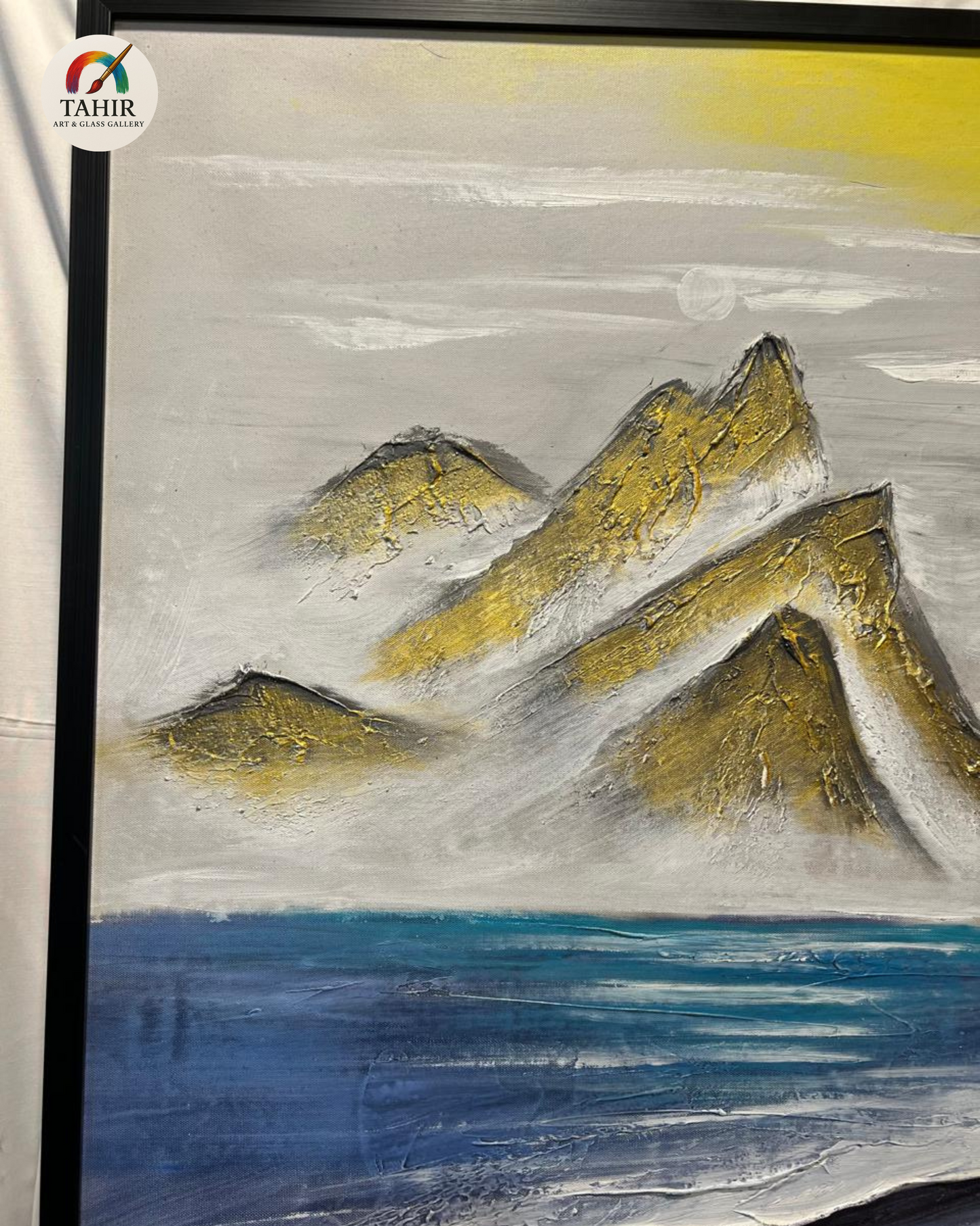 Golden Peaks & Ocean – Textured Art (24x36")