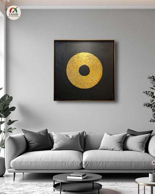 Golden Textured Circle Abstract Painting – Modern Wall Art