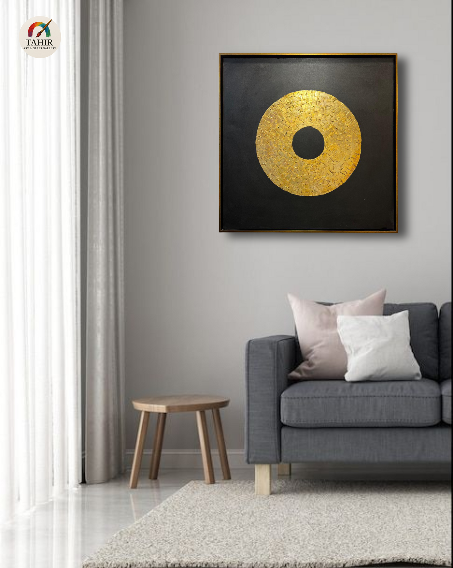 Golden Textured Circle Abstract Painting – Modern Wall Art