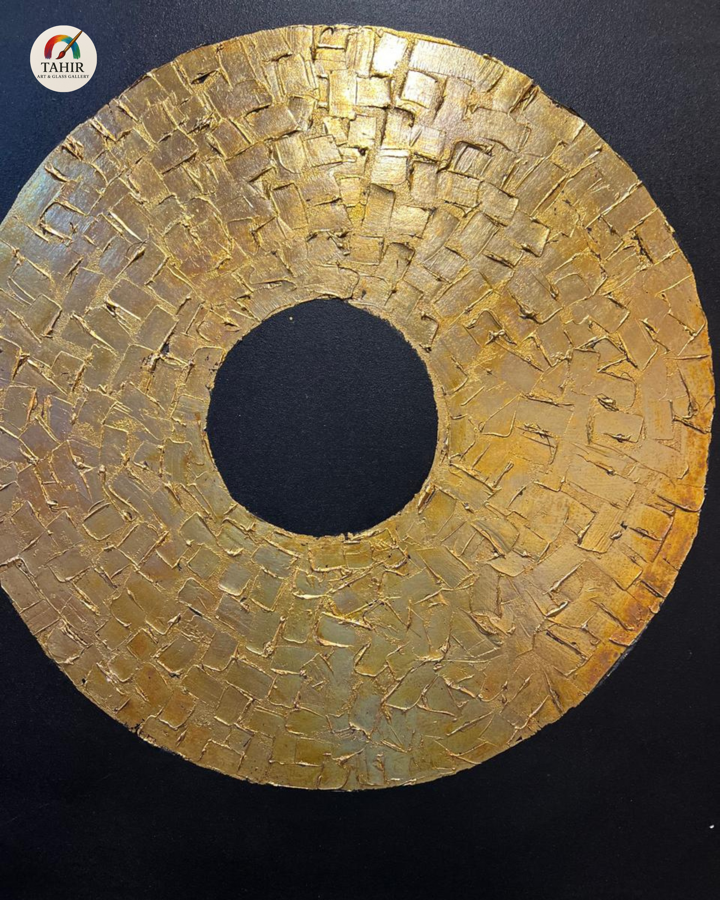 Golden Textured Circle Abstract Painting – Modern Wall Art