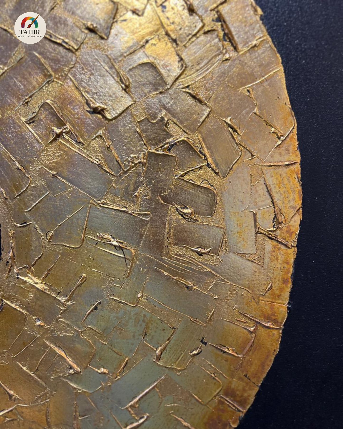 Golden Textured Circle Abstract Painting – Modern Wall Art