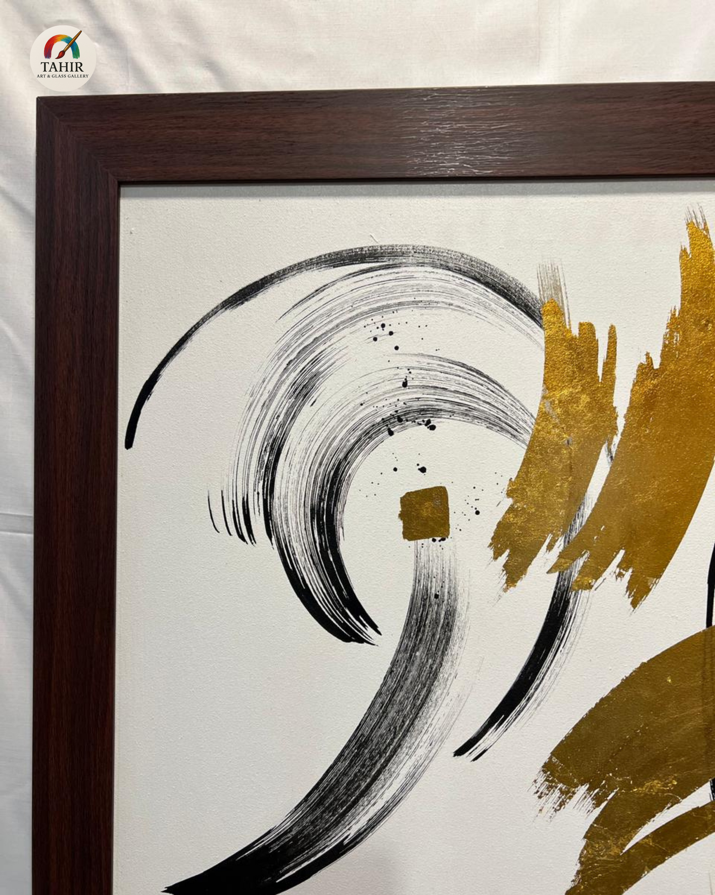 Golden & Black Brushstroke Abstract Painting – Modern Wall Décor        set  of 2