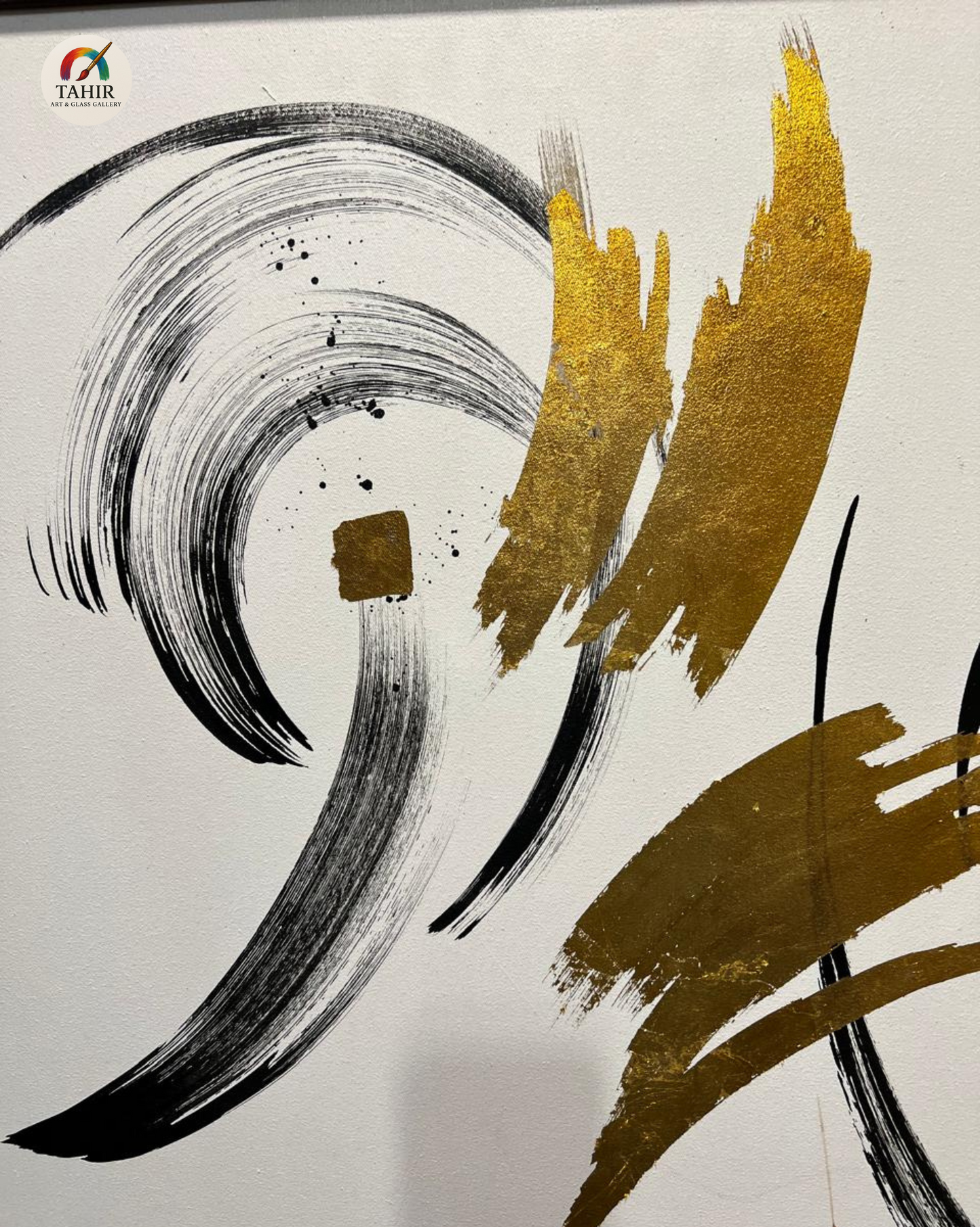 Golden & Black Brushstroke Abstract Painting – Modern Wall Décor        set  of 2