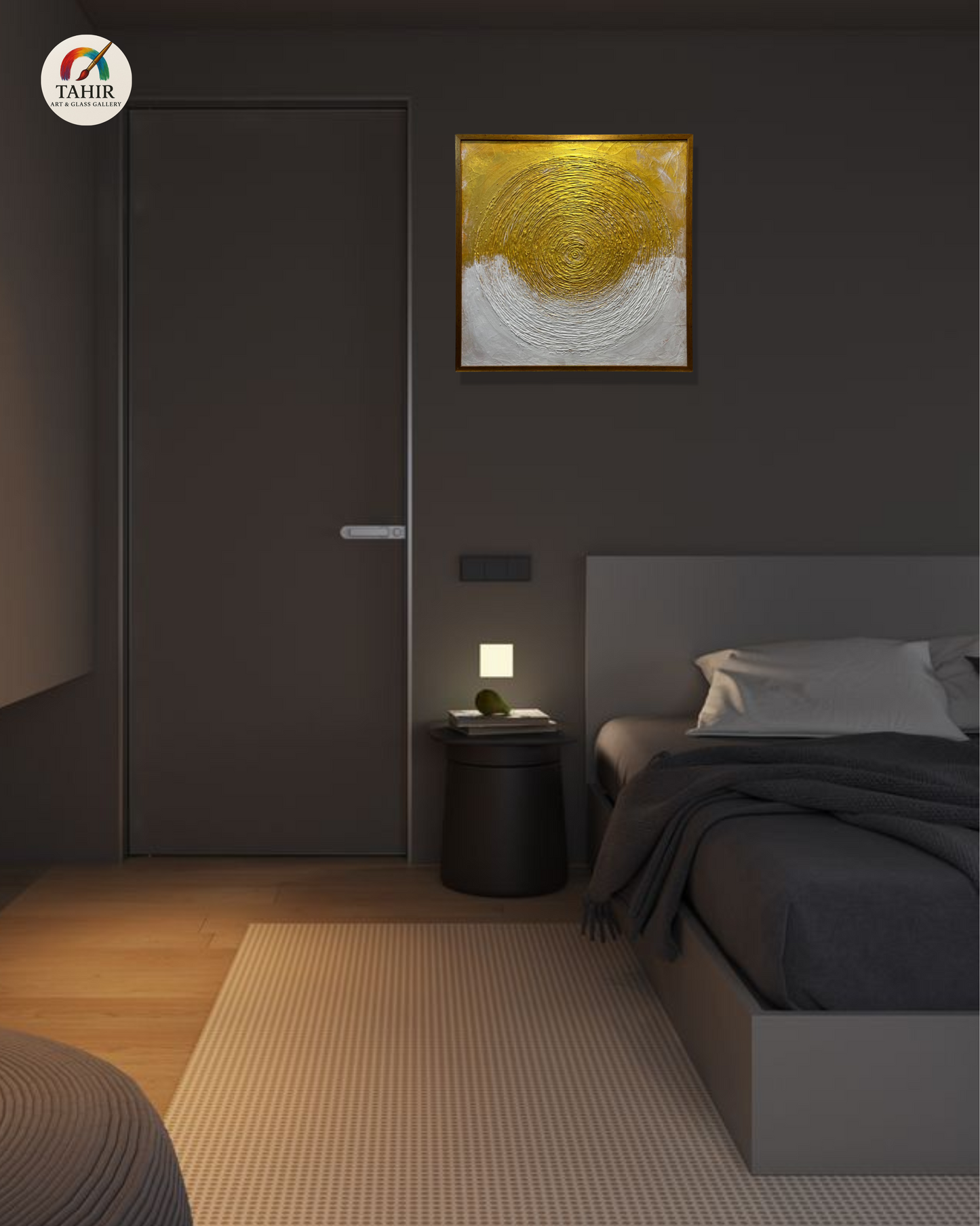 Golden & White Textured Circle Abstract Painting – Luxury Wall Art 30 × 30 inches