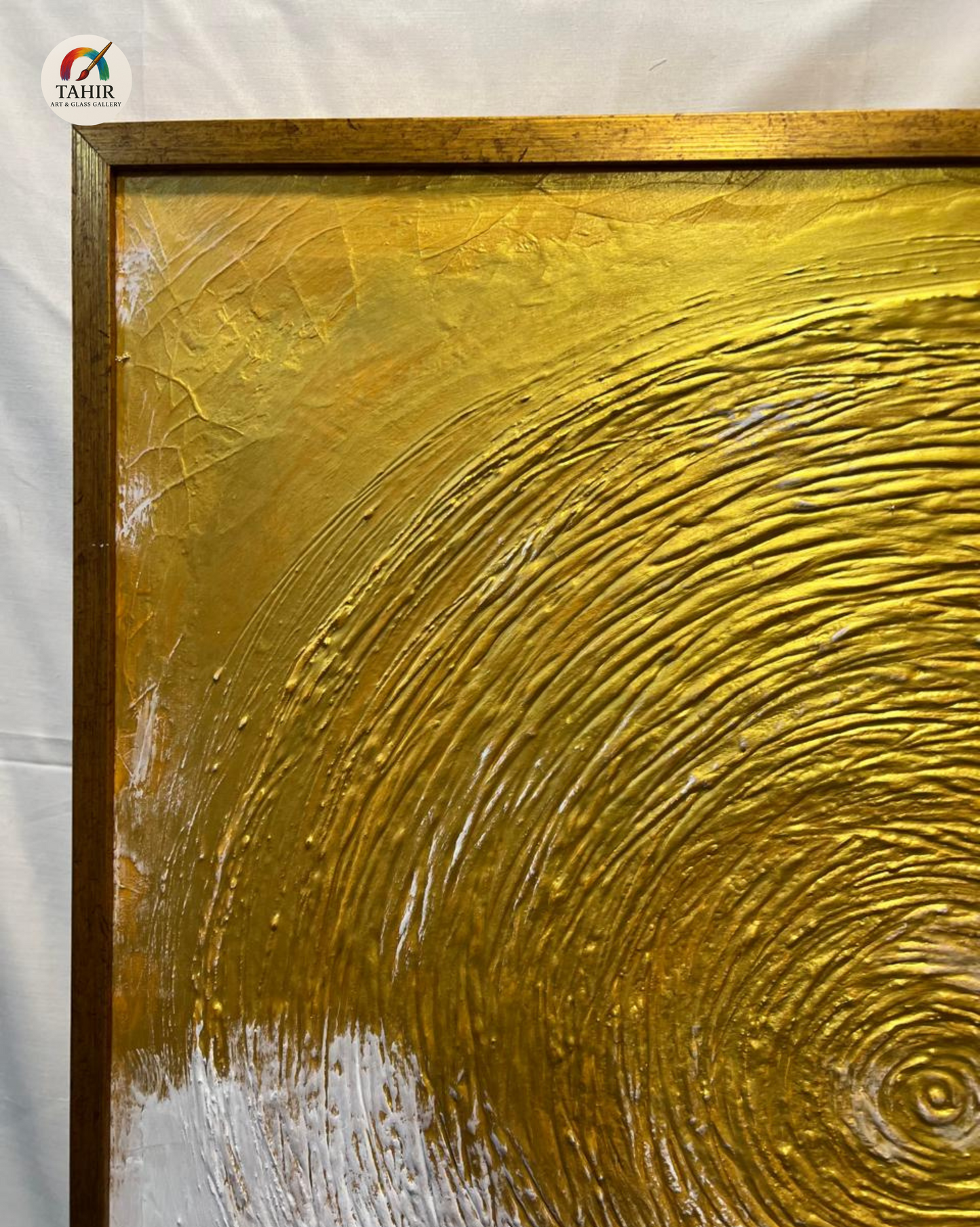 Golden & White Textured Circle Abstract Painting – Luxury Wall Art 30 × 30 inches