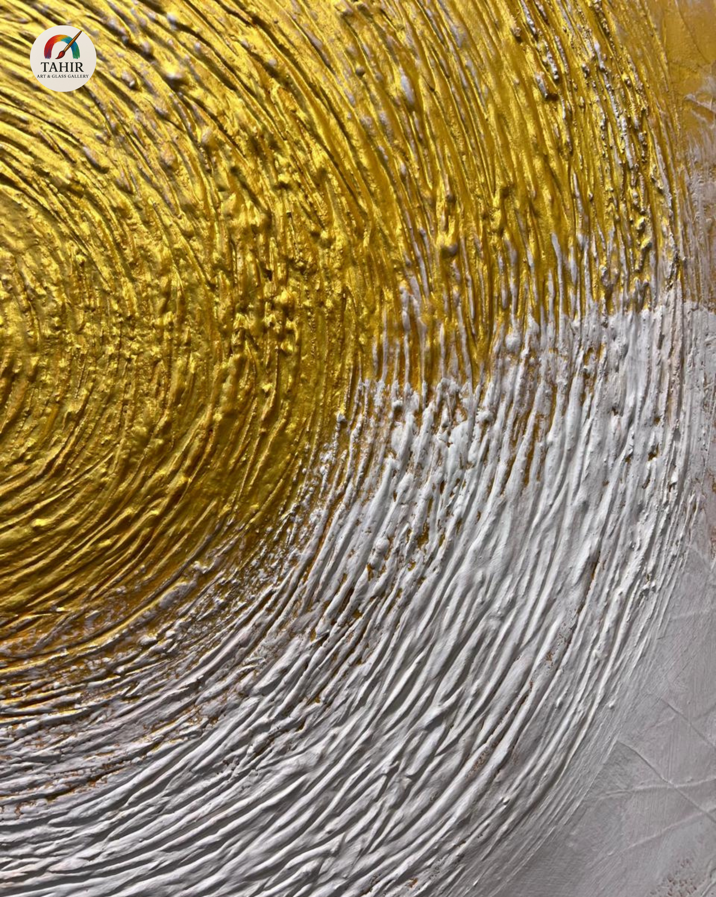 Golden & White Textured Circle Abstract Painting – Luxury Wall Art 30 × 30 inches