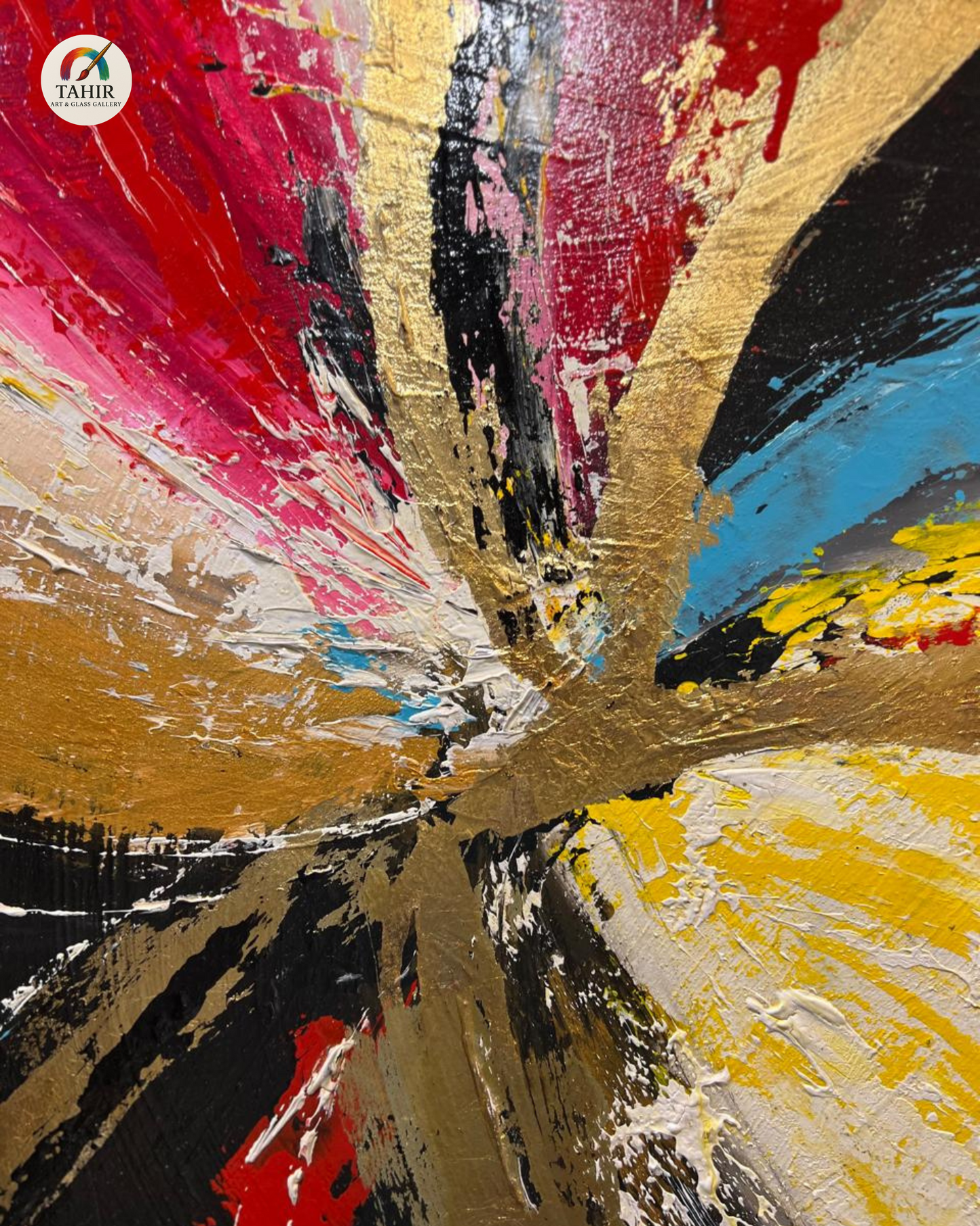 "Imported Color Burst – Bold Hand-Painted Abstract Wall Art"  42 × 42 inches