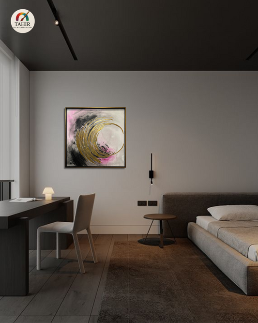 Elegant Wave Abstract Painting – Gold, Pink & Black on Canvas (Imported) 30 × 30 inches