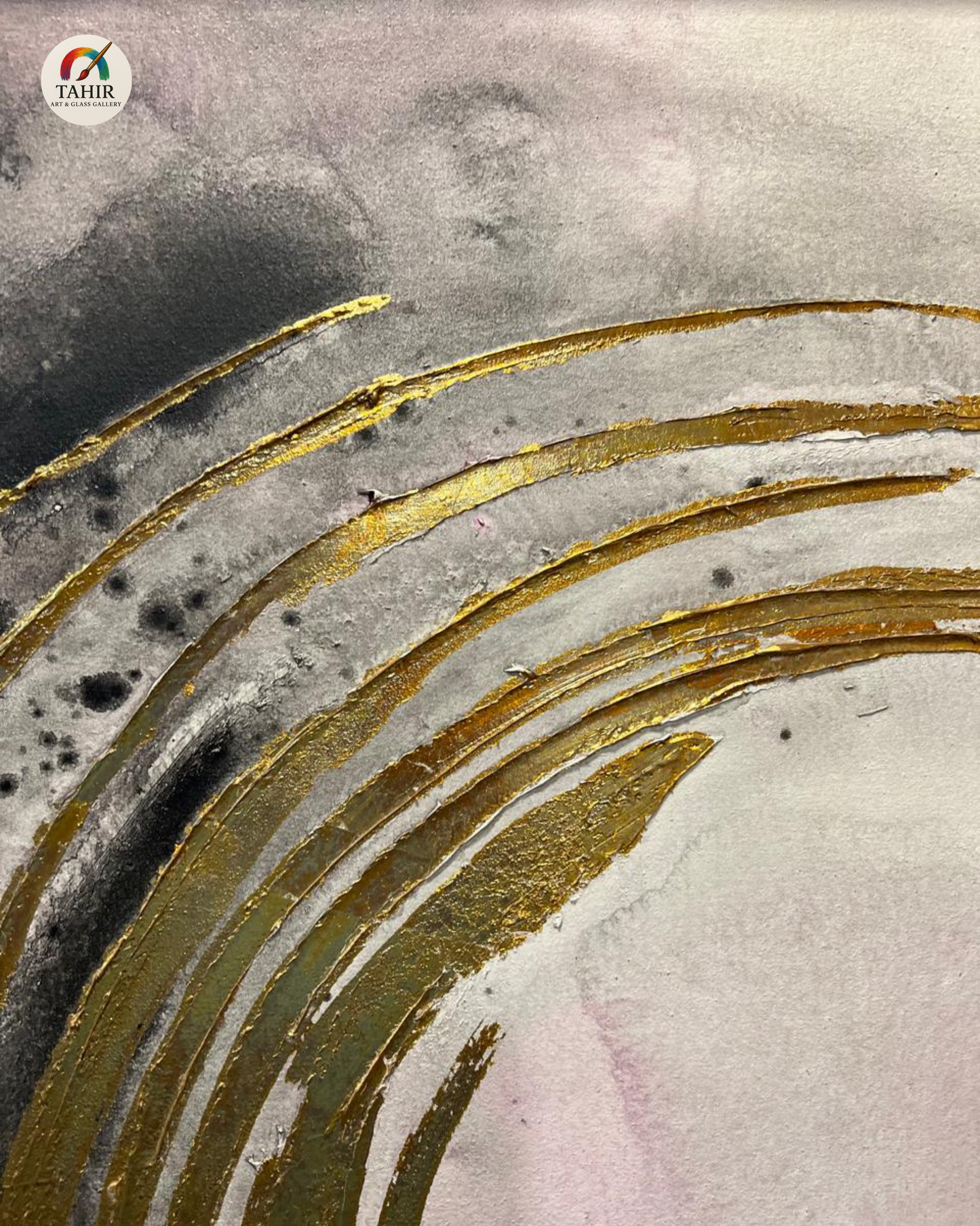 Elegant Wave Abstract Painting – Gold, Pink & Black on Canvas (Imported) 30 × 30 inches