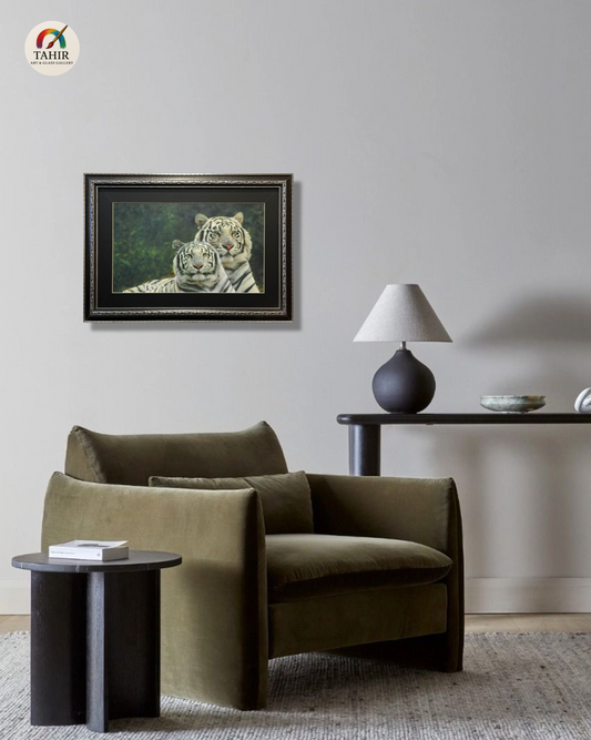 White Tiger Pair Canvas Print – 18x24 Inches | Framed Wildlife Art