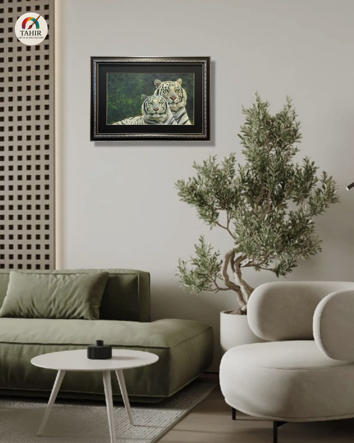 White Tiger Pair Canvas Print – 18x24 Inches | Framed Wildlife Art