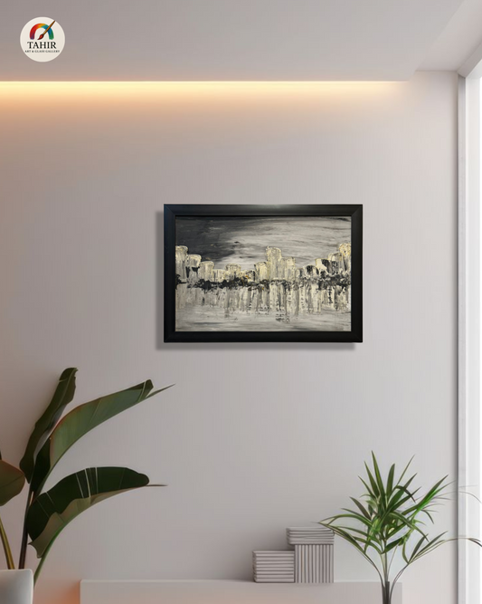 "Modern Landscape Painting – Black & White Textured Wall Art (18x24 Inches)"