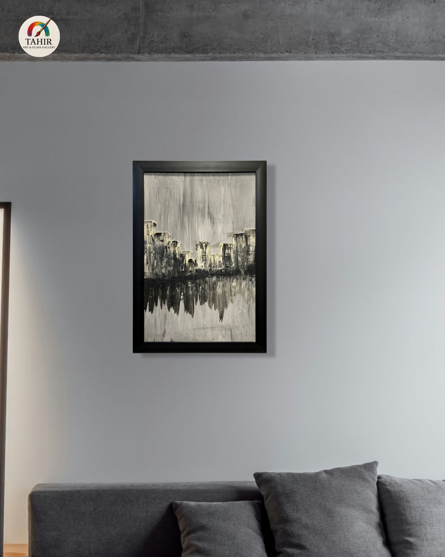 "Modern Abstract Wall Art Painting – Black & White Textured Frame (18x24 Inches)"