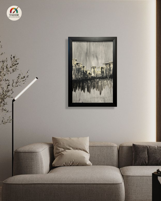 "Modern Abstract Wall Art Painting – Black & White Textured Frame (18x24 Inches)"
