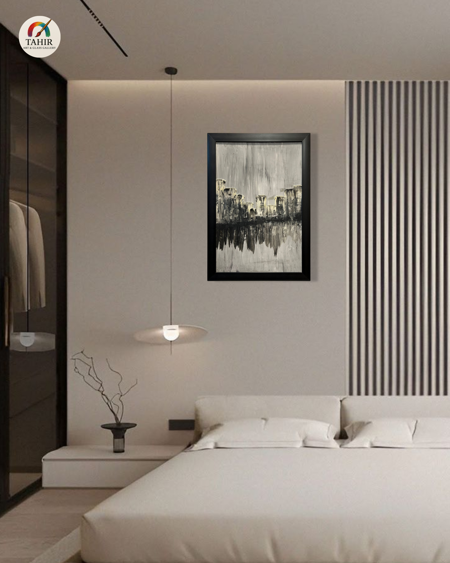 "Modern Abstract Wall Art Painting – Black & White Textured Frame (18x24 Inches)"