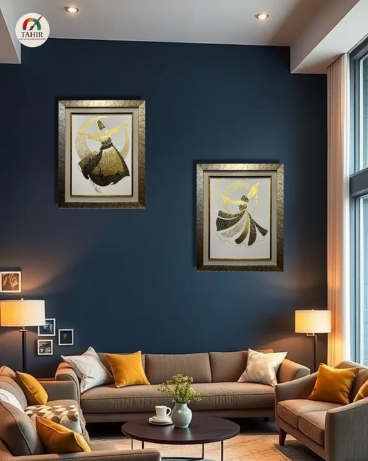 "Whirling Dervish Sufi Dance Wall Frame Set – 24x30 Inches (White Background)"