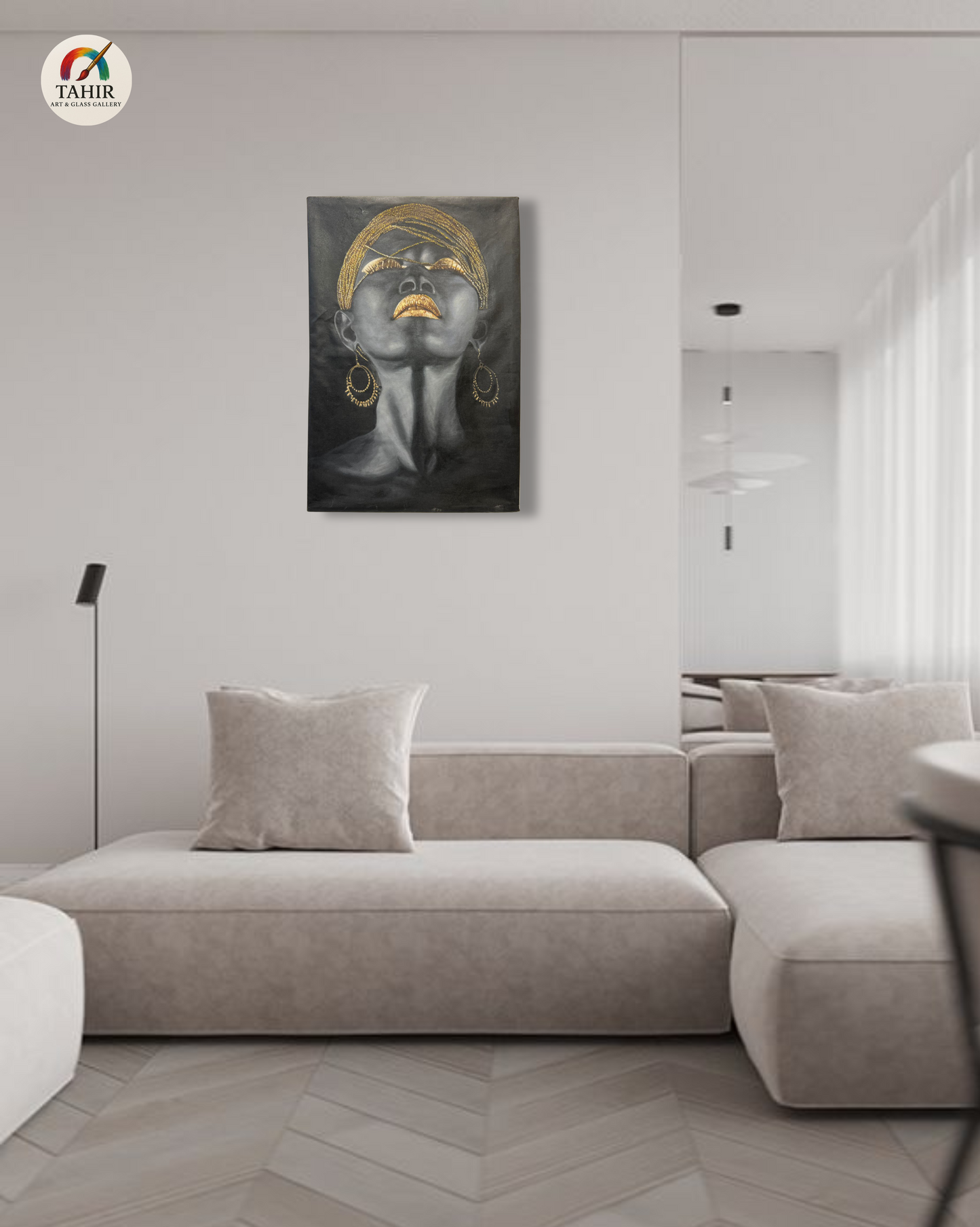 Black & Gold African-Inspired Portrait – 24x36 Inches – Unframed Canvas oil Painting