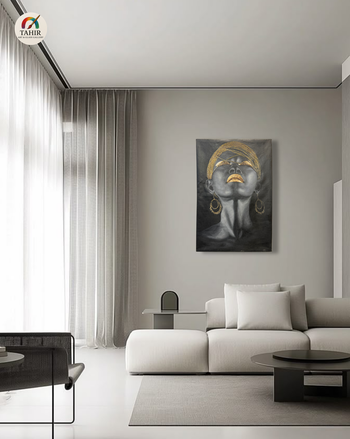 Black & Gold African-Inspired Portrait – 24x36 Inches – Unframed Canvas oil Painting