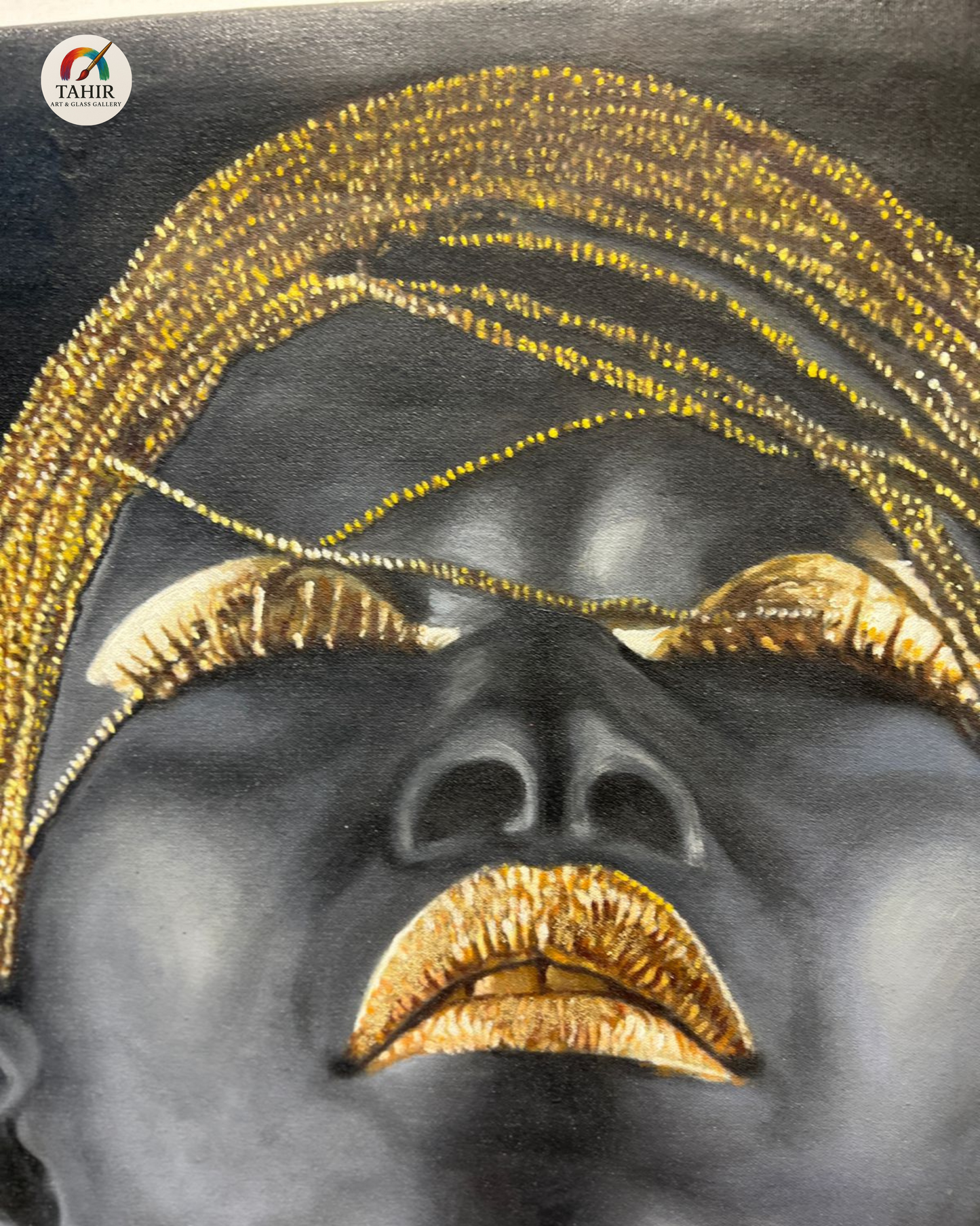 Black & Gold African-Inspired Portrait – 24x36 Inches – Unframed Canvas oil Painting