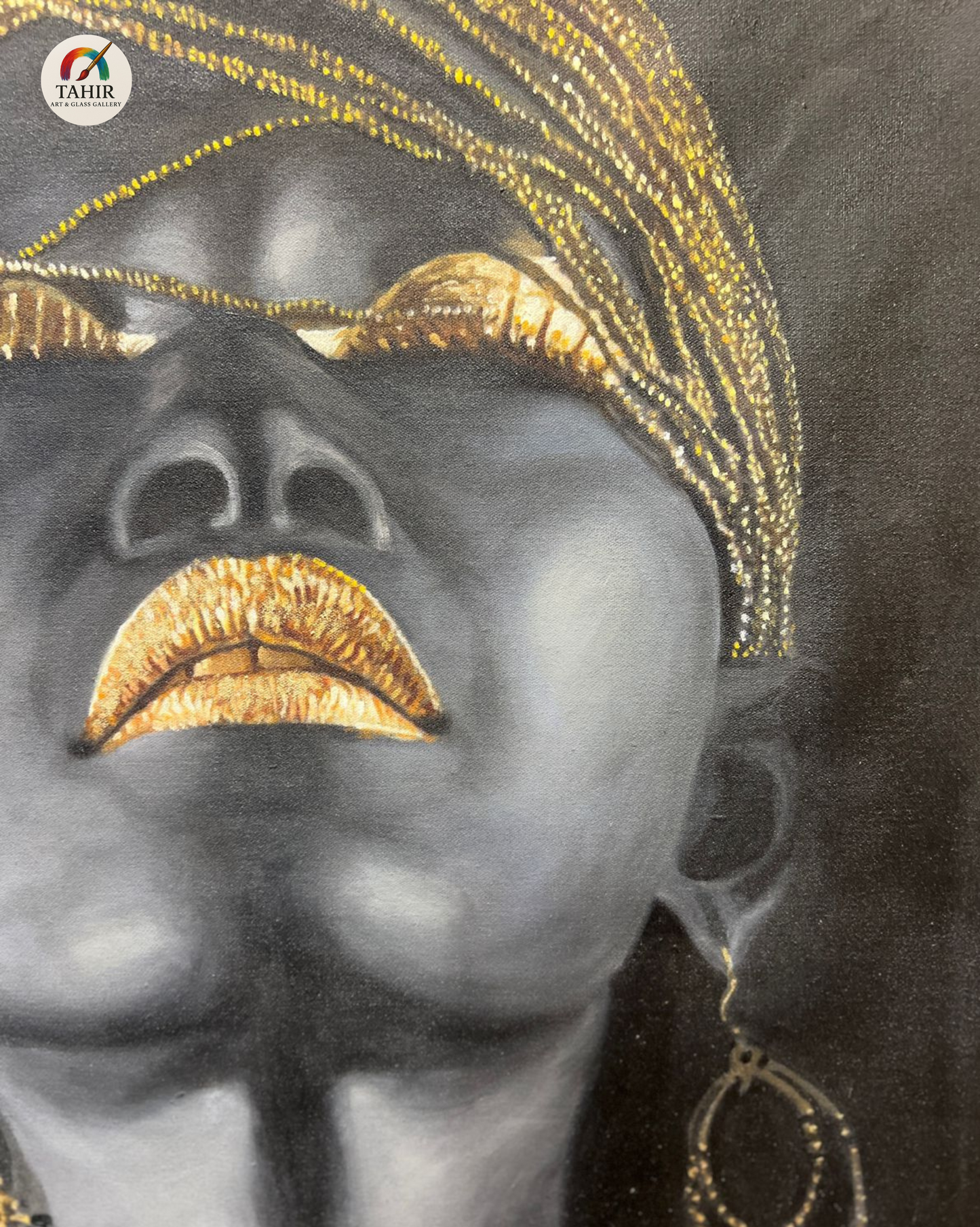 Black & Gold African-Inspired Portrait – 24x36 Inches – Unframed Canvas oil Painting