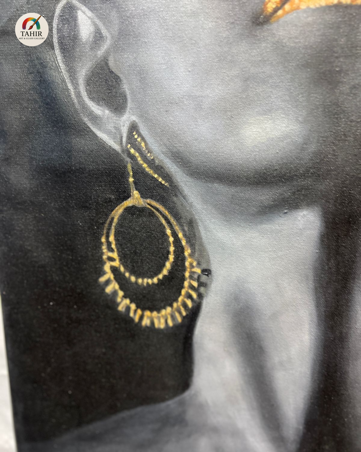 Black & Gold African-Inspired Portrait – 24x36 Inches – Unframed Canvas oil Painting