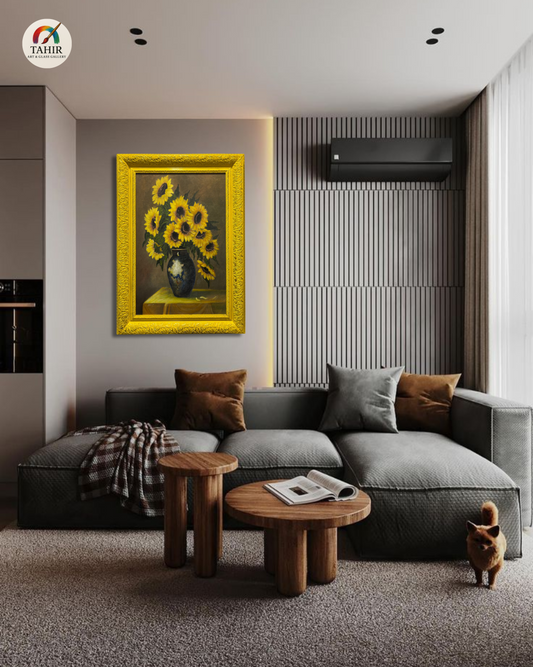 Vintage Sunflower Vase Painting – 24x36 Inches – Framed Canvas Art